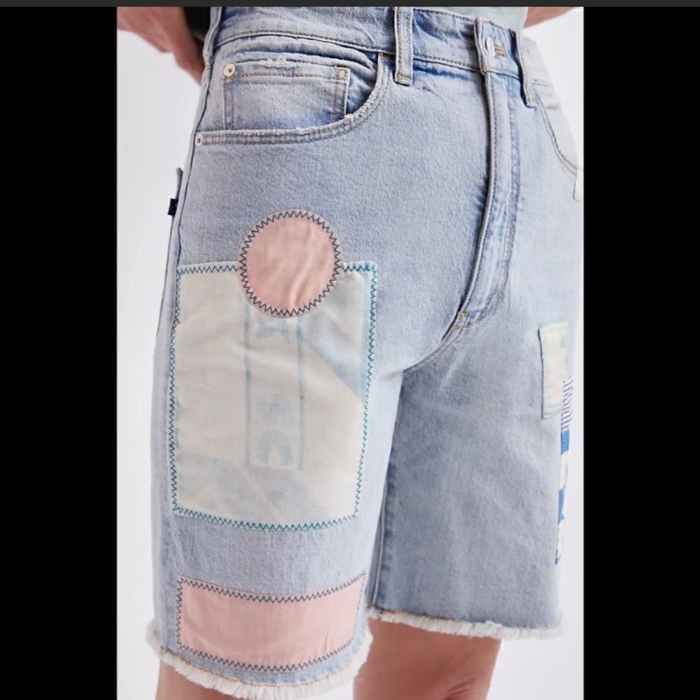 Pilcro Ultra High-Rise Patchwork Denim Bermuda Shorts - Picture 2 of 12